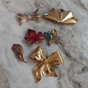 Gold and Red Brooch Set